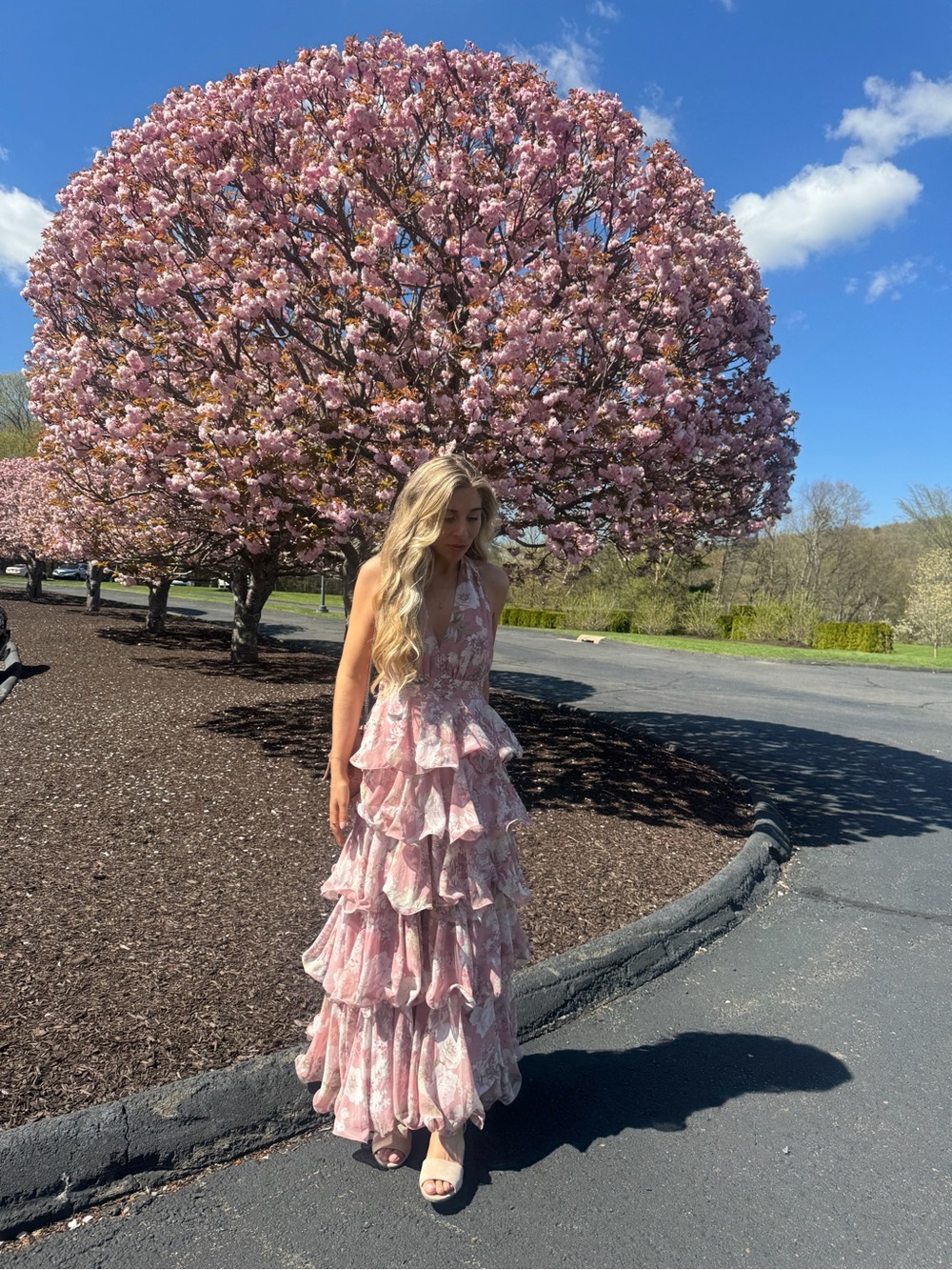 Baltic Born Pink Floral Tiered Ruffled Maxi Dress